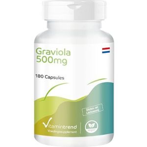 Graviola 500mg - 180 veganistische capsules - gemaakt van graviola fruit (spiny annone, soursop) - hoge dosering - ! VOOR 6 MAANDEN ! - Gemaakt in Duitsland | Vitamintrend®