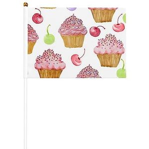 Cupcake Gedrukt Handheld Vlaggen Set 5.5 X 8.2 In Outdoor Decoratie Parade Vlag Racing Vlaggen