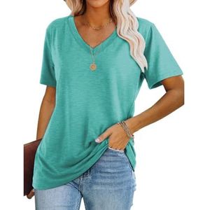 AYBIOSD Dames casual tops met V-hals en korte mouwen Mode slim-fit effen kleur T-shirt,Style 18,S