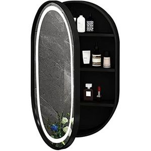 Vanity spiegels spiegelkast ovale badkamer spiegelkast wandmontage houten badkamer medicijnkast ontbrekende opbergkast met licht (kleur: zwart met licht, maat: 50 x 80 x 14 cm)