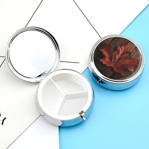 Pillendoosje ronde pillendoos met 3 compartimenten (designnaam) pillenorganizer, waterdichte medicijnorganisatordoos voor reizen, metalen pillencontainers voor medicatieplanner