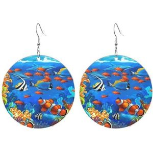 CRJSYCBYB Oceaan Tropische Vissen Koraal Onderzeese Wereld gedrukt Ronde Acryl Oorbellen Lichtgewicht Dangle Oorbellen, Eén maat, Acryl
