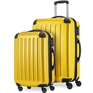 HAUPTSTADTKOFFER - Alex - 2-delige kofferset harde schaal glanzend, middelgrote koffer 65 cm + handbagage 55 cm, 74 + 42 liter, TSA, geel, geel, 65 cm, Kofferset