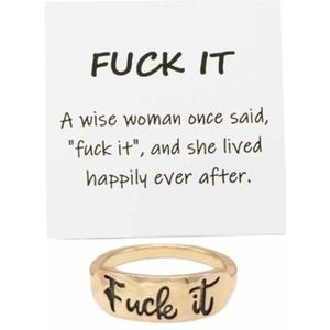 Fuck It Ring, Vierkante Ring Grappige Gegraveerde Fuck It Ring Roestvrijstalen Ring Inspirerende Vriendschapsring Voor Vrouwen (Color : F, Size : 7)