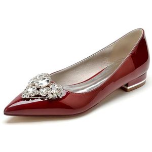 EICOFF Bruidsschoenen Flats Dames Gesloten Puntige Teen Lage Hakken Strass Slip-op Trouwschoenen Bruiloft Jurk Party Schoenen,Burgundy,36 EU