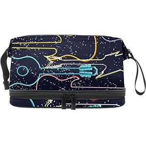 Dubbellaags Cosmetische Tas Gitaar Draagbare Make-up Tas Reizen Organizer Pouch Voor Vrouwen Meisjes Toiletries Tassen, Meerkleurig, 27x15x14 cm/10.6x5.9x5.5 in, Make-up zakje