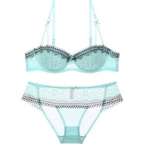 GDNIA Sexy mesh-beha van transparant bloemenpatroon met halve cups, push-up, licht gevoerd rek, beugelbeha met lage hals, lindegroen, 85E