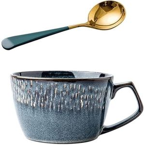 cups Ovenwissel keramische koffiemok en lepelset XL 600ML magnetronbestendige ontbijtmok koffiekop multifunctionele drinkmok koffie (Color : Set)