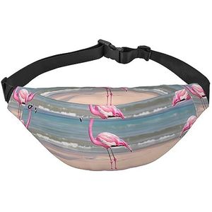 Waterdichte polyester heuptas met - lichtgewicht en duurzame cross body tas voor mannen en vrouwen roze flamingo op het strand, Roze Flamingo op het strand, Eén maat