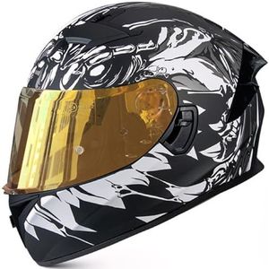 RYDZCLH motorfiets integraalhelm mode retro scooter bromfiets straat helm met dubbel vizier heren dames motorcrosshelmen voor alle seizoenen DOT/ECE goedgekeurd,O,L
