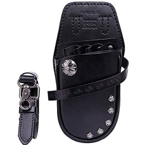 Een kapper, een heuptas, 8 stuks salon schaar holster tas koeienhuid taille schouderriem for stylisten(A)