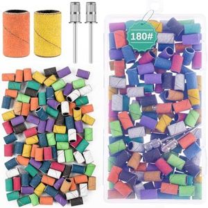 Difenni Schuurbanden voor nagelboor, schuurbanden, nagelboren, 100 stuks, nagelschuurbanden, fijne korrel #180, met opbergdoos voor de meeste maten 3/32 inch nagelboormachine