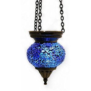 Mozaïeklamp hanglamp windlicht hanglamp buitenlamp plafondlamp van glas theelichthouder oosterse handwerk decoratie - Gall&Zick (blauw S)