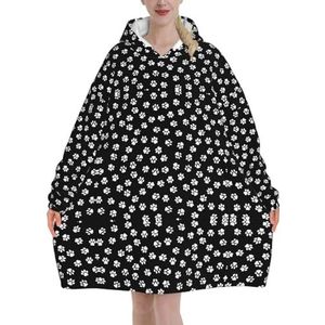 Paw Print Vrouwen Sherpa Sweatshirt Deken Verlengt Warme Gezellige Oversized Draagbare Pocket Hoodie Volwassenen