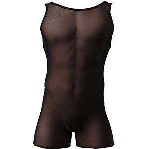 JJ Store Bodysuit voor heren, eendelige jumpsuit, rekbaar onderhemd, ondergoed, Zwart, XL
