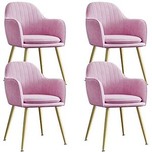 GEIRONV Fluwelen Dining Chair Set van 4, 47 × 44 × 83cm met metalen benen Keukenstoel for woonkamer slaapkamer appartement make-up stoel Eetstoelen (Color : Purple)