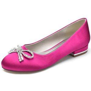 Dames Satijnen Bruiloft Flats voor Bruid Ronde Neus Slip On Formele Jurk Platte Schoenen Avond Bruids Feest Jurk Platte Schoenen,Fuchsia,36 EU