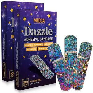 Glitterverband voor kinderen - (doos van 200 stuks) Zelfklevende verbandstrips met kleurrijk glitterontwerp en latexvrije individueel verpakte strips voor eerste hulp, wondverzorging