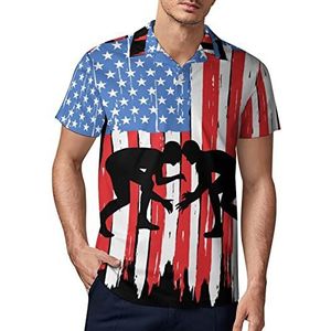 Wrestling USA Flag Heren Golf Polo-Shirt Zomer T-shirt Korte Mouw Casual Sneldrogende Tees XL