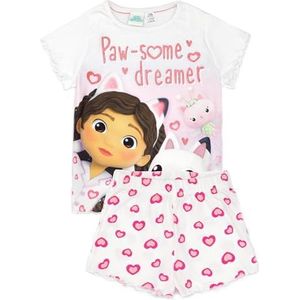 Gabbys Dollhouse witte pyjama set | Gabby T-shirt en korte broek pyjama voor kinderen | Paw-Some Dreamer Cat Design | Officiële Merchandise | Gezellige loungewear cadeau