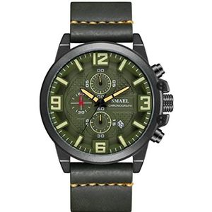 Heren Multi Dial Quartz Watch, Business Casual Multi Dial Roestvrij staal analoge polshorloge, mode waterdichte luxe chronograaf,Army green a5