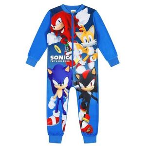 SONIC THE HEDGEHOG Jongens Fleece Slaappak Sonic Tails Knuckles Shadow Kids Onesie, Blauw, 9-10 jaar