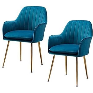GEIRONV Eetkamerstoelen Set van 2, fluwelen stoel en rugleuning fauteuil met metalen benen verstelbare voeten woonkamer make-up stoel Eetstoelen (Color : Blue)