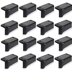 Solar Deck Lights 16 stuks, outdoor waterdichte LED-trapverlichting op zonne-energie voor trappen, paden, looppaden, terras, hek automatisch aan uit, wit licht
