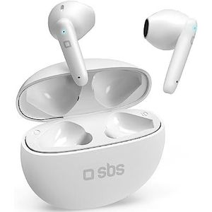 SBS Twin Pure Drops, Milieu Ruisonderdrukking Oortelefoon met Microfoon, Echt Draadloos, Snel Opladen, Comfortabele De hele dag Fit, Wit