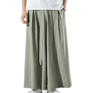 Heren zwarte ijszijde Hakama Kung Fu broek met een brede bodem Wushu Kimono Chinese wijde broek, Groen, M