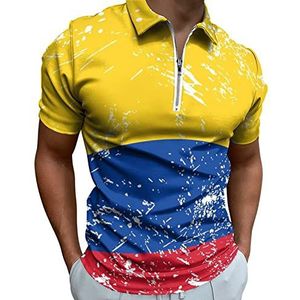 Columbia Retro Vlag Half Zip-up Polo Shirts Voor Mannen Slim Fit Korte Mouw T-shirt Sneldrogende Golf Tops Tees S