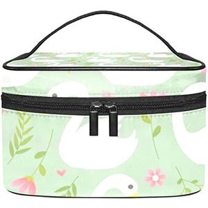 Make-up Organizer Bag, Reizen Make-up Tas Organizer Case Draagbare Cosmetische Tas voor Vrouwen en Meisjes Toiletries Wit Zwaan Patroon Roze Bloemen Groene Lente, Meerkleurig, 22.5x15x13.8cm/8.9x5.9x5.4in