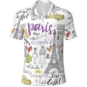 Yyoretp Franse Parijs Tour Eiffeltoren Print Heren Polo Shirts Prestaties Korte Mouw Sneldrogend Casual Atletische Golf Shirt, Zwart, M