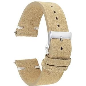 Jeniko Echt Suède Horlogebanden Armband Kaki Retro Handgemaakte Horlogeband For Mannen 18mm 20mm 22mm Polsband (Color : Khaki-White Line, Size : 18mm)