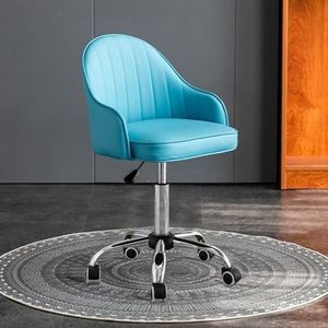 FZDZ Kleine bureaustoel voor vrije tijd, kunstleren bureaustoel met katrol, in hoogte verstelbare liftcomputerstoel, compacte thuisstudentenstoel, kleine stoel rugleuning bureaustoel (kleur: blauw)