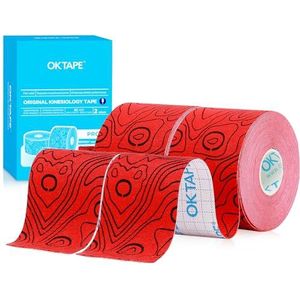 OK TAPE PRO kinesiologie tape, kinesiotape, waterdicht, elastisch, 5 cm x 5 m (2 rollen, rood)