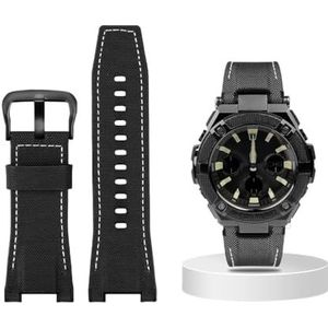 Canvas lederen horlogeband geschikt for Casio G-SHOCK GST-B100 S130 W300GL 400G W330 GST-W120L s120 W130L S100 Serie horloge accessorie (Color : Black black canvas, Size : 26mm)