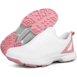 SDEQA Waterdichte golfschoenen voor dames, spikeloze golfsport- en trainingsschoenen, lichtgewicht, antislip, grote maten,White pink,36 EU