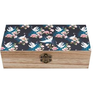 Japanse magnolia en roodgekroonde kraan houten kist met deksel opbergdozen organiseren juwelendoos decoratieve dozen voor vrouwen mannen