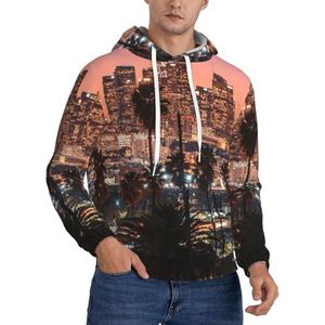 JEJEA Los Angeles Palm Trees Print Heren Hooded Sweatshirt, Trekkoord Hoodies Trui, Lange Mouw Trui, Voor Dagelijks Dragen, Zwart, S