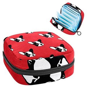 Maandverband Opbergtas, Menstruatie Cup Pouch Tampon Bag, Periode Pads Houder Organizer voor Vrouwen Meisjes, Franse Bulldog Hond Rood