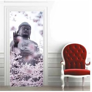 Deurstickers Boeddha PVC Zelfklevende Deursticker Yogakamer Meditatie Muurschildering Behang Waterdichte Woonkamer Slaapkamer (Kleur : L, Grootte : 85x215cm)