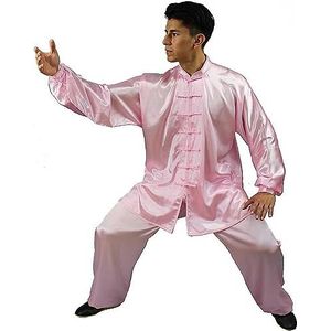 Zachte Wing Chun Wu Shu Kostuums Kung Fu Pakken Volwassen Tai Chi Uniformen Chinese Traditionele Kleding Set Man Losse Oefening prestaties(Roze,XS 2)