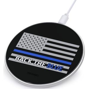 Terug De Blauwe Politie Lijn Vlag Draadloze Oplader Print Draadloze Opladen Pad Draadloze Oplader Mat Voor Vrouwen Mannen Telefoon