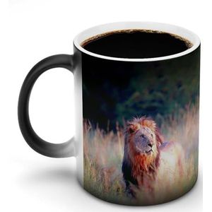 Leeuw in de ochtend aanpassen magische warmteveranderende mok keramische kop koffiemokken warmtegevoelige grappige cadeau
