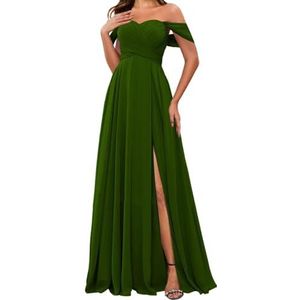 HPPEE Off-shoulder chiffon bruidsmeisjesjurken met split voor vrouwen mouwloze strapless avond formele jurk, Emerald Groen, 32