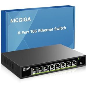 NICGIGA - 8 Port 10G Ethernet Switch - Unmanaged - 8X 10Gb Base-T Ports - Plug and Play