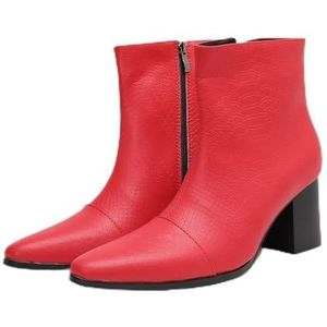 ZZveZZ Rode Herenschoenen Met Rits En Hoge Hak, Leren Schoenen, Banketten(48 EU)