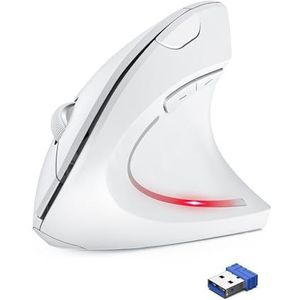 TechRise Ergonomische muis, 2.4G draadloze verticale muis - 4800 DPI optische stille muis met 5 instelbare DPI, 6 toetsen voor Windows, Mac, Chromebook, Linux, notebook, laptop, pc (wit)