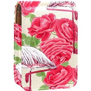 Flamingo en rode tose Patroon Lipgloss Houder Lipstick Case Draagbare Mini Lipstick Opbergdoos Reizen Lipstick Organizer Case met Spiegel voor Vrouwen, Meerkleurig, 9.5x2x7 cm/3.7x0.8x2.7 in